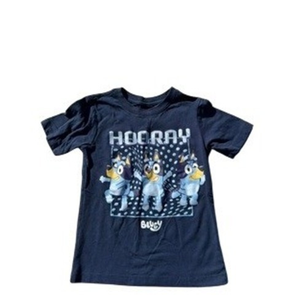 Bluey Kids Graphic T-Shirt Navy Blue Hooray Bingo Muffin XS 4/5 Short Sleeve Tee